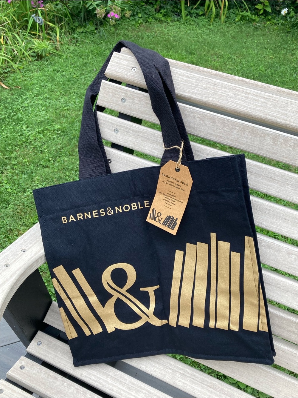 NWT Barnes & Noble Premium Organic Cotton Black Gold Tote Bag Fair Trade